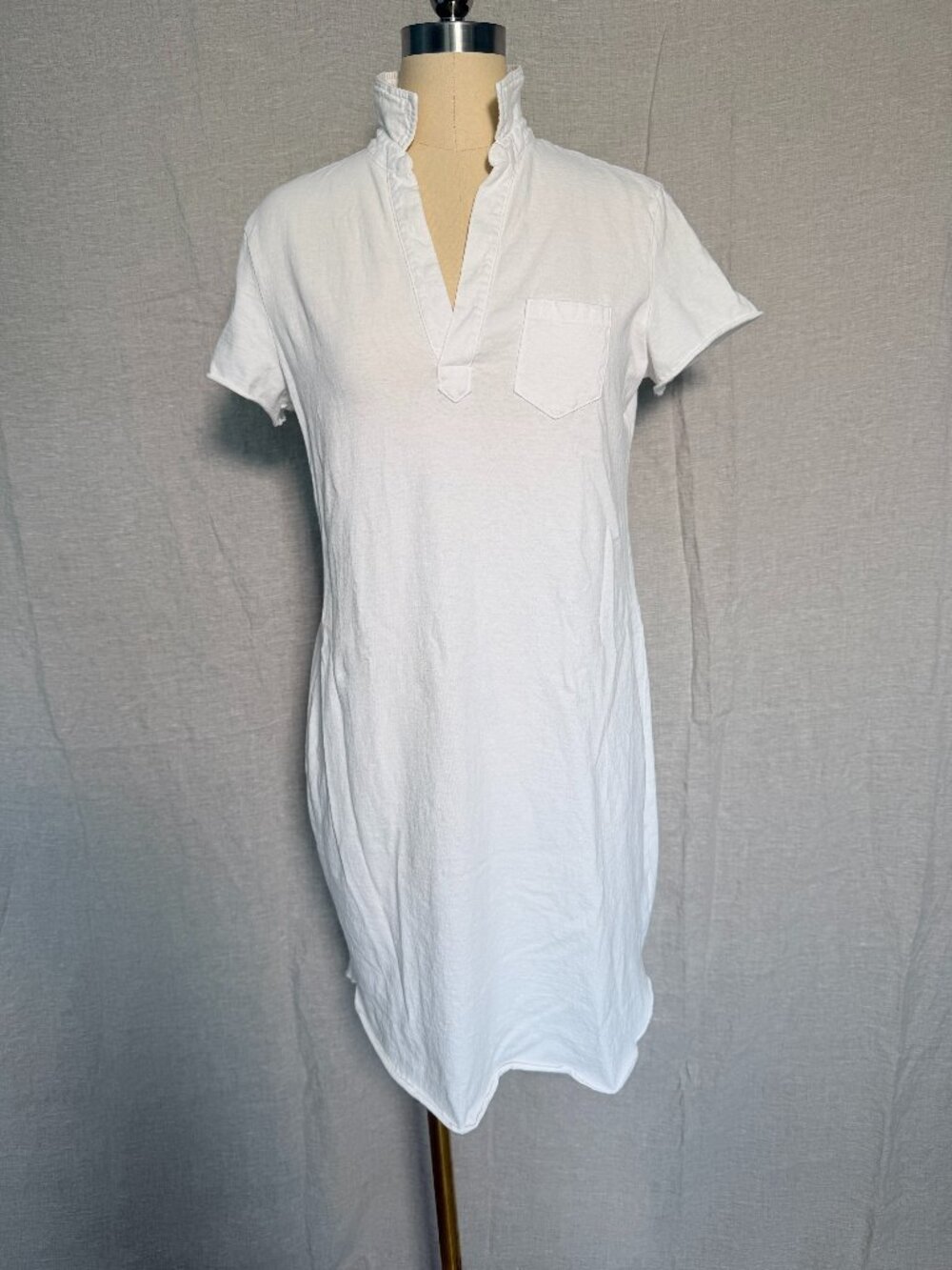 Frank & Eileen White Jersey Shirt Dress Size Small Collared Pocket Midi Tunic